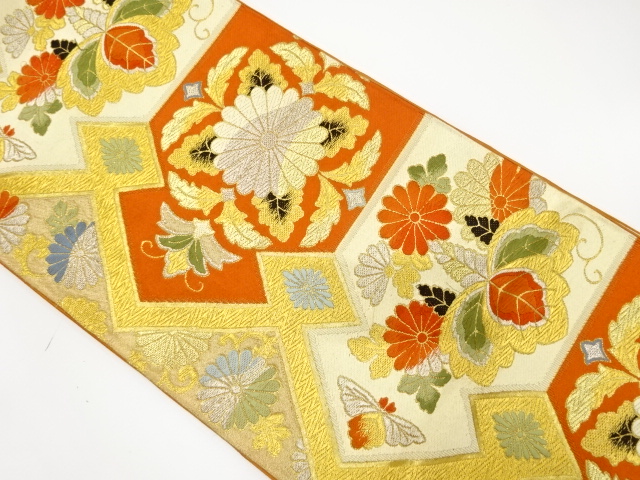 アンティーク　桐に花唐草模様織り出し袋帯（着用可）